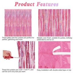 2 Pack Glitter Pink Backdrop, 3.28 FT x 7.05 FT Birthday 2 PCS Glitter pink