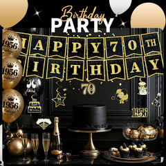 70th Birthday Decorations for Men Black Gold, 37PCS 70th Birthday Party 70/1956