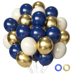 Navy Blue Metallic Gold White Balloons, 50 Pcs 12 Inches Navy Blue and Gold W…