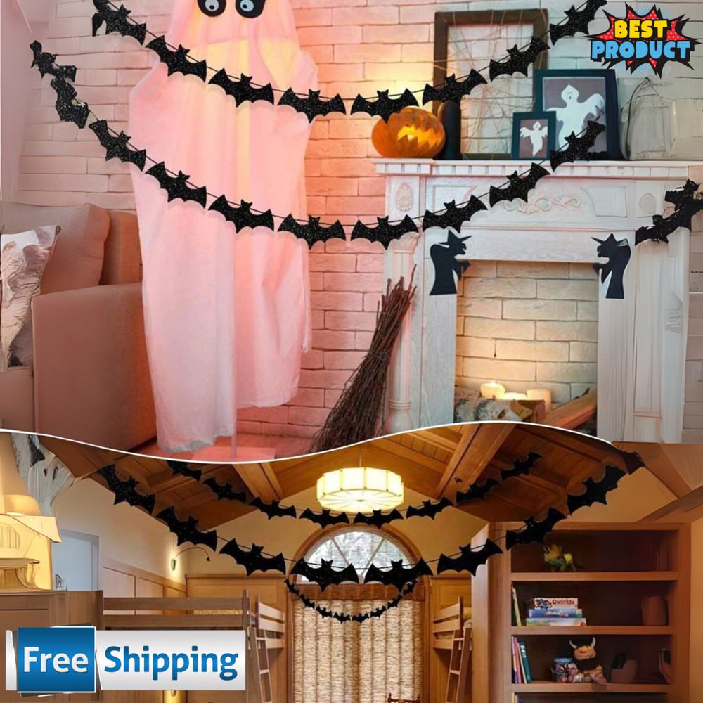 Bat Banner Bat Wreath Banner Halloween Bat Decorations Haunted Home Yard Decor