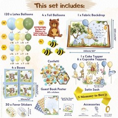 269 Piece Winnie Bear Baby Shower Decorations Kit with Balloon Arch and Backdrop