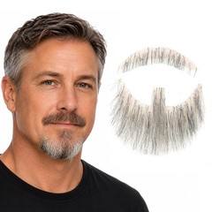 Human Hair Fake Beard and Mustache Set, Full Hand-Tied Lace Goatee, Realistic…