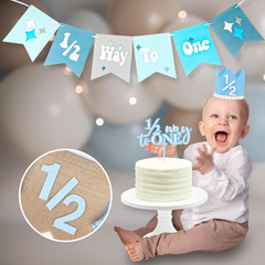 1/2 Birthday Boy Half Birthday Decorations – 4PCS Blue 6 Month Party Set with 1/