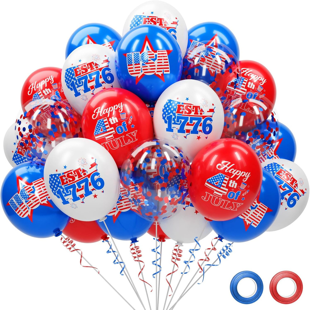 74 Pack 4Th of July Decorations Red White and Blue Balloons Set – 12 Inch USA 4T