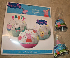 Peppa Pig Theme Birthday Party Decorations, 3 Lanterns, 16 mini Hats (B68)
