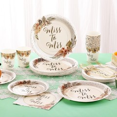 Boho Bridal Shower Decorations Set, 168 Pcs Plates & Napkins for 24 Guests, Miss