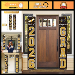 Graduation Decorations 2026 – Gold & Black Congrats Grad Banner, Indoor/Outdoor