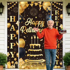 Retirement Party Decorations Door Cover and Door Banner for Men Women Black Gold