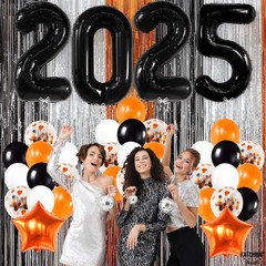 , Black 2025 Balloons Set – Giant 40 Inch, Pack of 34 | Orange and Black Grad…