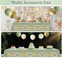 2Pcs Sage Green Birthday Tablecloth Decorations for Women Girls, Light Green Hap