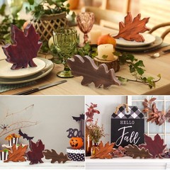 Whaline 3Pcs Fall Thanksgiving Retro Maple Leaves Wooden Red, Brown,orange