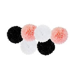 14pc Pink Black White Party Decorations Pom Pom Flowers & Dot Garland Set Birthd