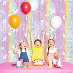 2Pack Unicorn Birthday Decorations 3.3X6.6Ft Unicorn Backdrop Foil Fringe Curtai