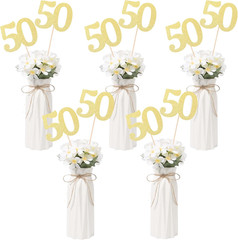 50Th Anniversary Decorations NO 50, 10 Pack Double-Sided Gold Glitter 50Th Birth