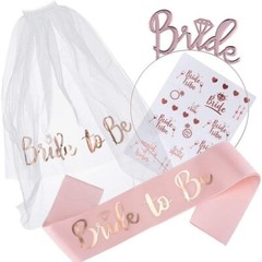 Bachelorette Party Decorations Bride To Be Sash Veil Tiara Temporary Tattoo Set