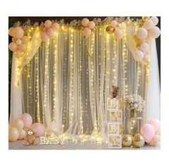 LED USB Curtain String Lights Backdrop, Warm White, Party Birthday Wedding