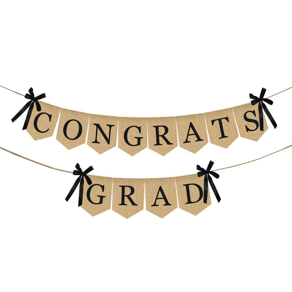 Burlap Congrats Grad Graduation Banner – No DIY 2 Count (Pack of 1), Red