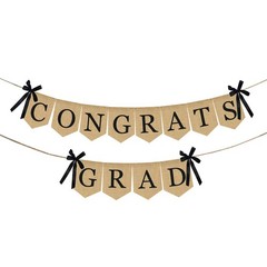 Burlap Congrats Grad Graduation Banner – No DIY 2 Count (Pack of 1), Red
