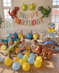 60 PCS Dinosaur Happy Birthday Foil Balloon Decoration Kit, T-Rex, Triceratop…