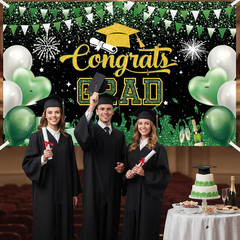 Graduation Backdrop Party Decorations – Green and Gold Graduation Backdrop