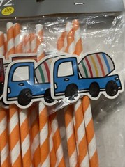 20 Paper Straws Striped Orange/White Straws Transportation Construction Party
