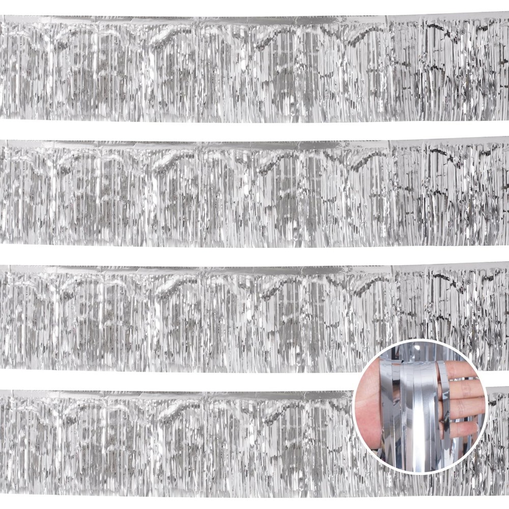 YUKL Silver Party Decorations 4Pack 48FT Streamers – 12FT*1FT,