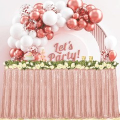 Sequin Table Skirt for Rectangle Table, 9FT x 30In Dusty Rose, Glamorous Spar…