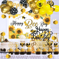Happy Bee Day Themed Birthday Party Decorations – 158 Pcs Backdrop, Balloon Garl