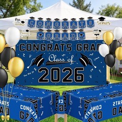 Graduation Decorations 2026 – Blue Congrats Grad Banner Backdrop Tablecloth S…