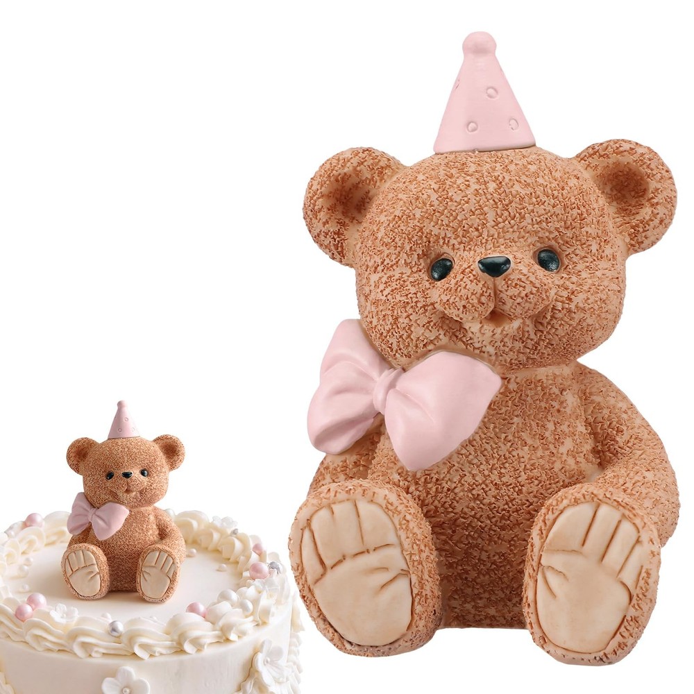 Teddy Bear Cake Topper Party Decoration Mini 3D Bow and Hat Bear Topper Decor…