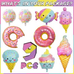 NGJGTR 9 PCS Donut Ice Cream Foil Balloons, Doughnut Mylar Foil Balloons Ice