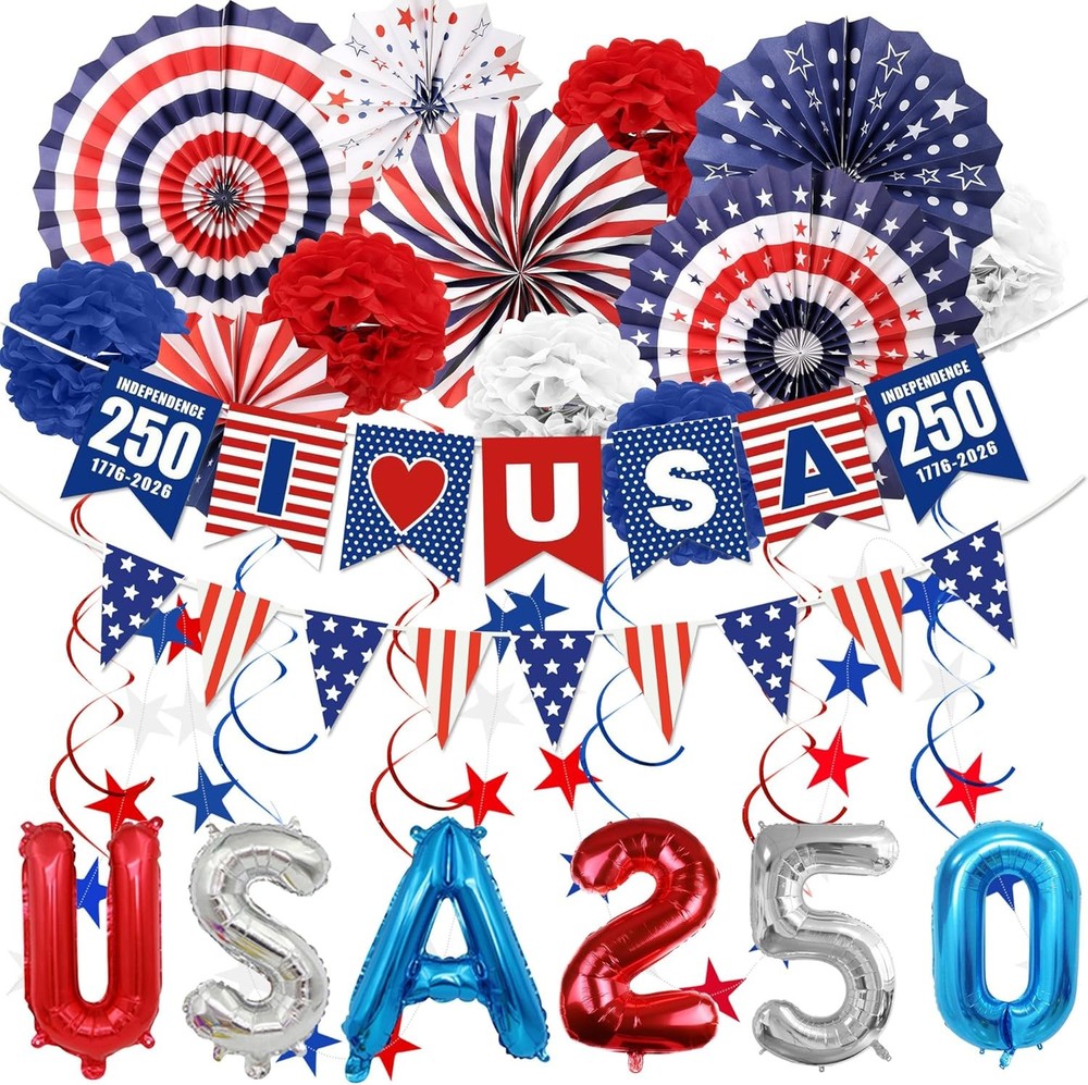 32PCS 250 Anniversary USA Decorations, Patriotic Memorial Day Decorations Set