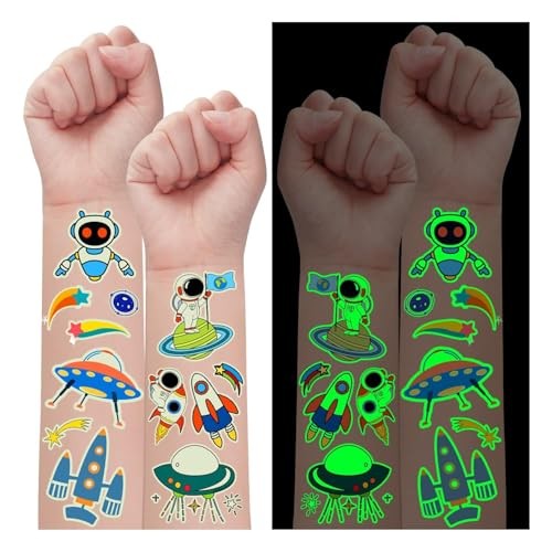 290 Styles (30 Sheets) Luminous Tattoos for Kids Party Decorations, Glow Space
