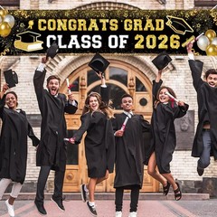 Black and Gold Graduation Decorations 2026 Banner Graduation Yard Signs Class of