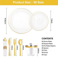 350PCS Clear Plastic Plates with Gold Trim for 50 Guests, Disposable Dinnerwa…