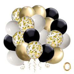 Black and Gold Confetti Balloons, 50 Pack 12inch White Latex Party Balloon Se…