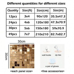 30pcs Shimmer Wall Backdrop Square Glitter Sequin Panels Wedding Birthday Decor