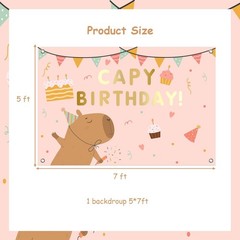 Pink Capybara Birthday Backdrop 7x5ft – Cartoon Animals Party Decor, Girls’ Them