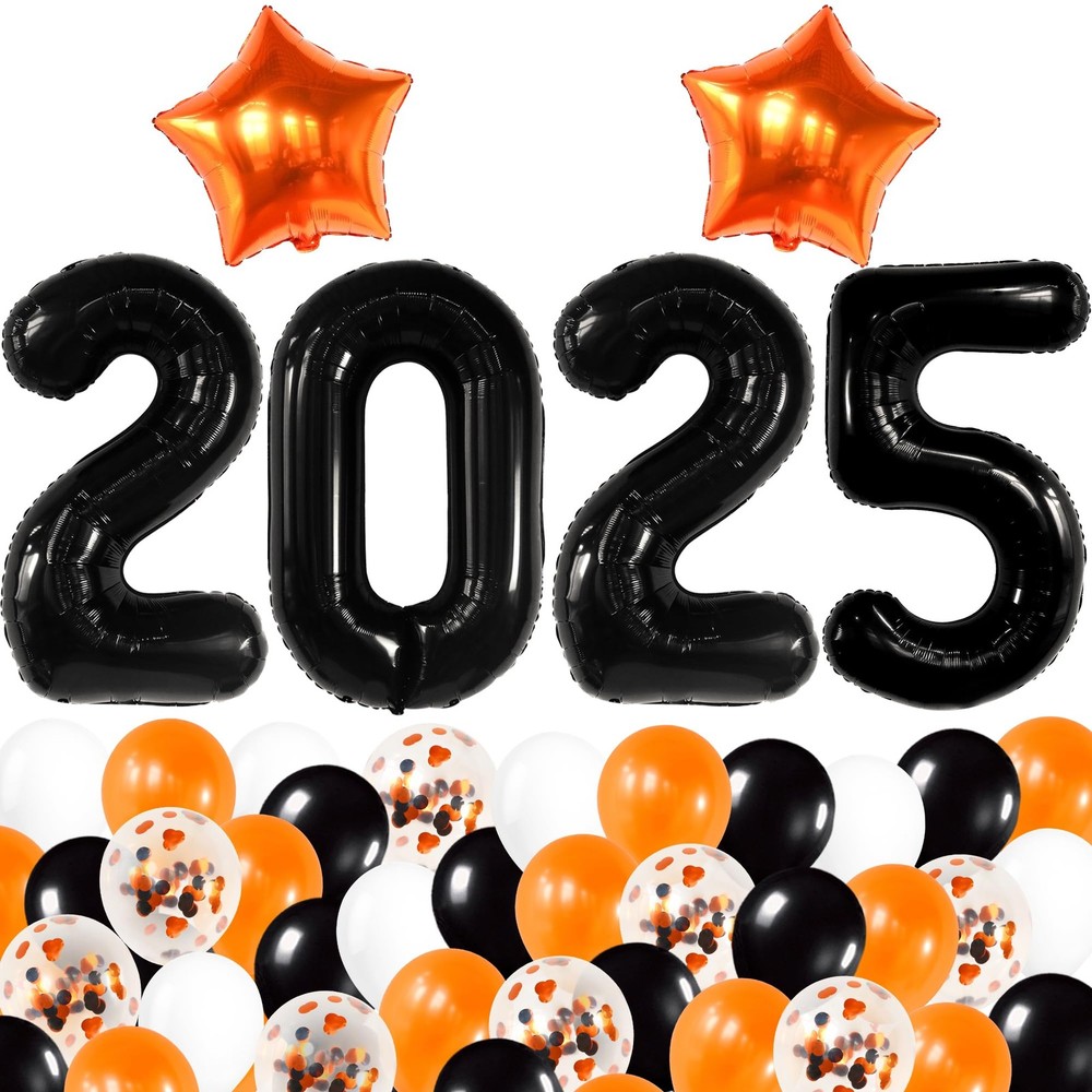 , Black 2025 Balloons Set – Giant 40 Inch, Pack of 34 | Orange and Black Grad…