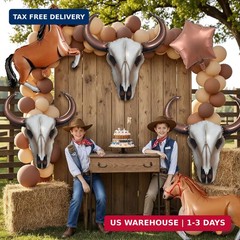 CrazyJan 2PCS Western Long Horn Cow Balloons Cowboy Longhorn Foil Balloons for C