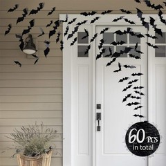60PCS Halloween Bats Decoration, 4 Different Sizes Realistic PVC Black 3D Sca…
