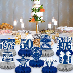 50Th Birthday Decorations for Men – Blue and Silver Honeycomb Centerpieces for 5