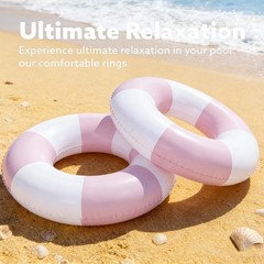 2PCS 37″ Inflatable Pool Floats for Adult Striped Swim Ring Pool Floaties Inf…