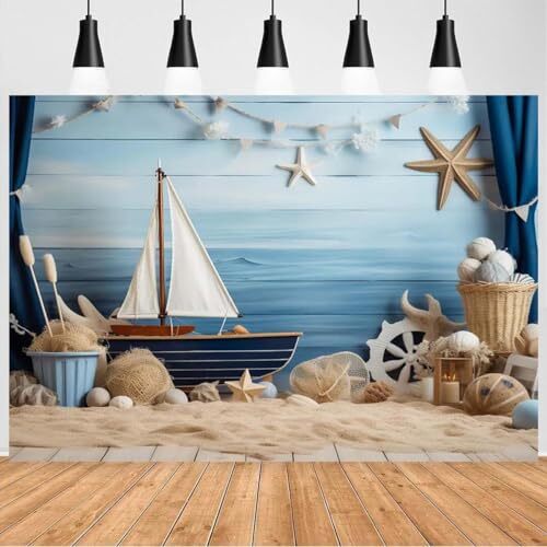 Nautical Rudder Theme Baby Birthday Background Sailboat Ocean Beach 6x4feet