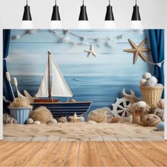 Nautical Rudder Theme Baby Birthday Background Sailboat Ocean Beach 6x4feet