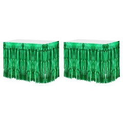 2 Pcs 29×108 Inch Green Metallic Foil Fringe Tinsel Table Skirts
