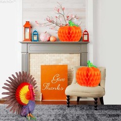 KatchOn, Paper Pumpkins and Turkey Centerpiece – Pack of 3 | Orange