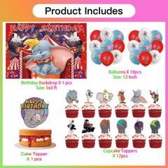 Dumbo Party Supplies Birthday Decor Set Balloons Cake Toppers Banner Vinyl