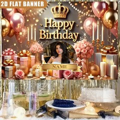 1pc Romantic Flower Crown Personalized Birthday Custom Tapestry Party Backdrop❀
