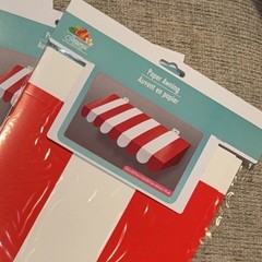 4 Pack Red Circus Awning Decoration 3D Pink And White Stripe Cardboard Awnin…